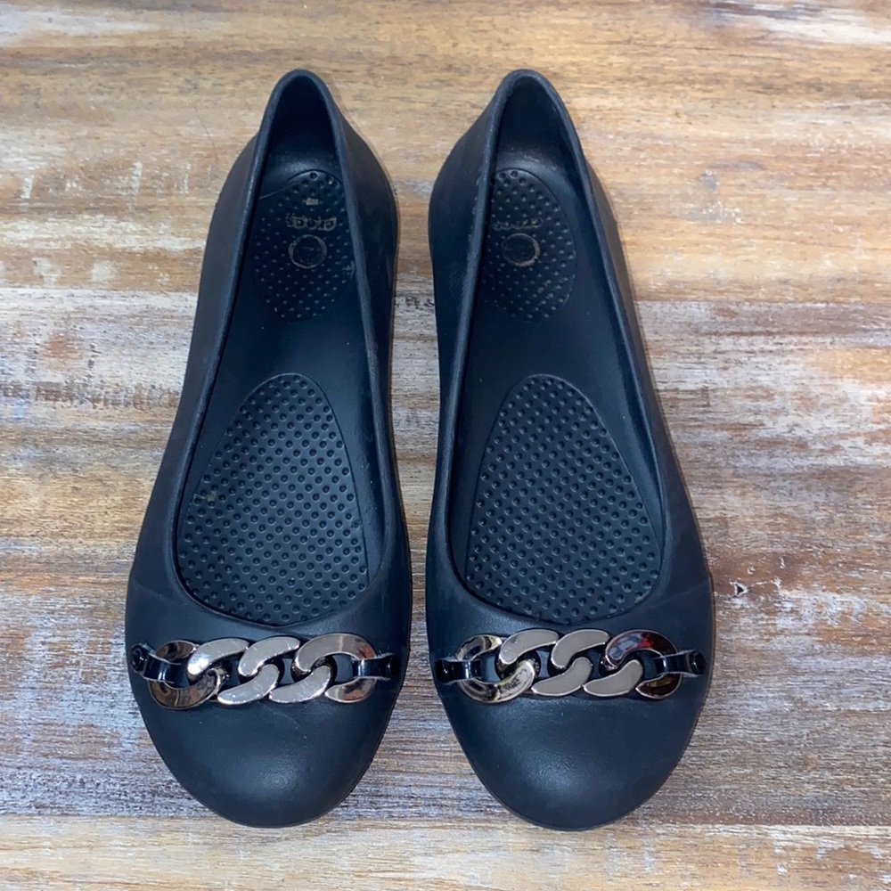 Crocs Women's Black Ballet Flats Gianna Chain Link Comfort Slip On Size 6